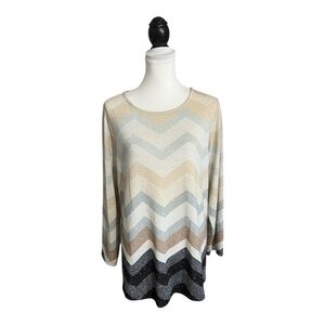 Susan Graver Knit Top Sweater Plus Petite Size 1XP Metallic Chevron Multicolored